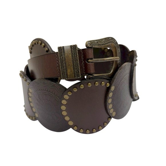 Lucky Brand Women\'s Size‎ Small Studded Genuine Leather Brown Festival Belt NWT